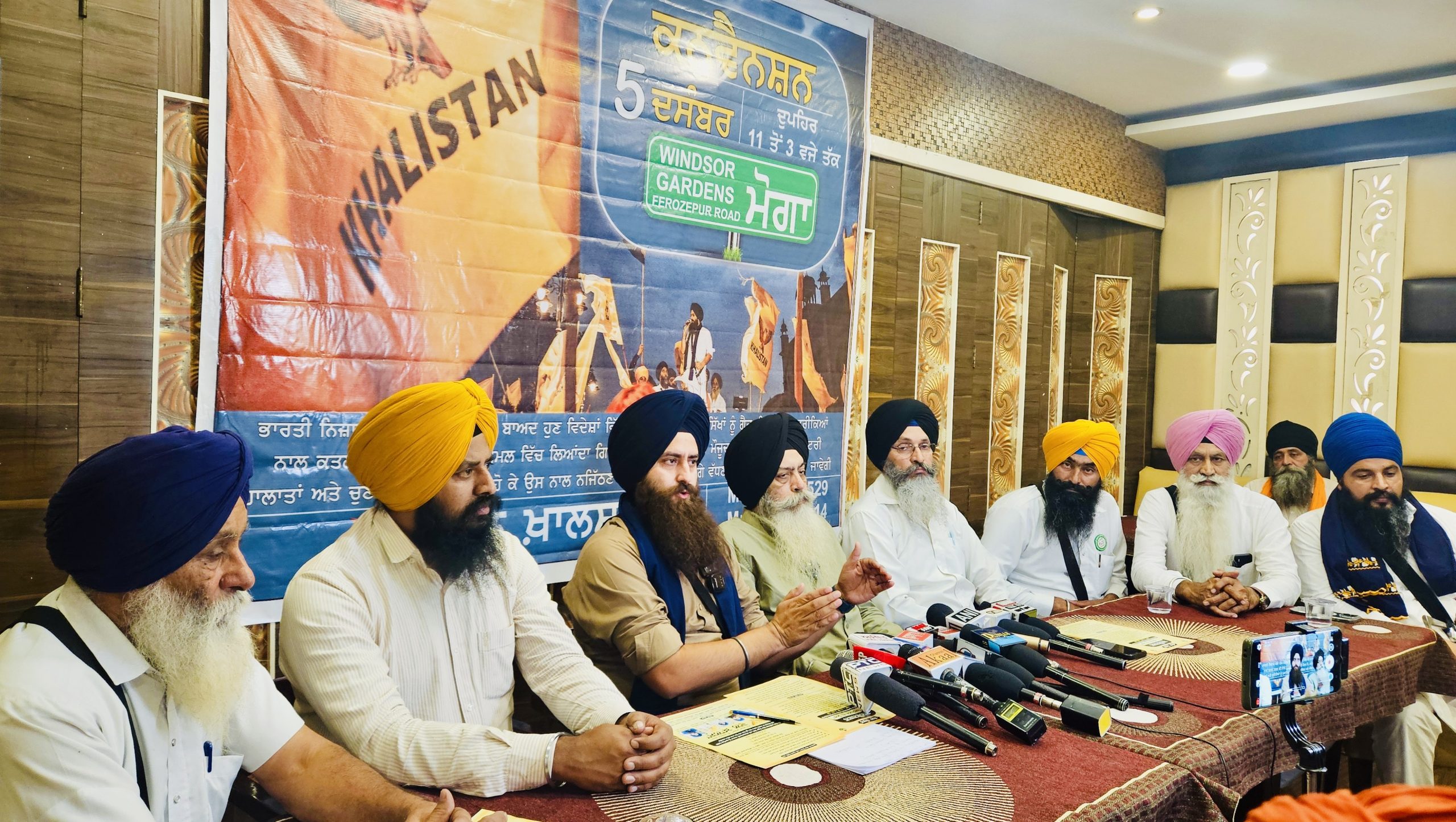 Dal Khalsa acting president Paramjit Singh Mand addressing media persons along with other leaders and activists of the Dal Khalsa